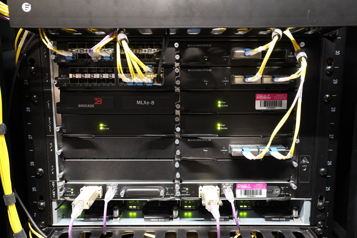 Extreme Networks MLXe-8 Layer 3 core routers in Cloud Propeller production